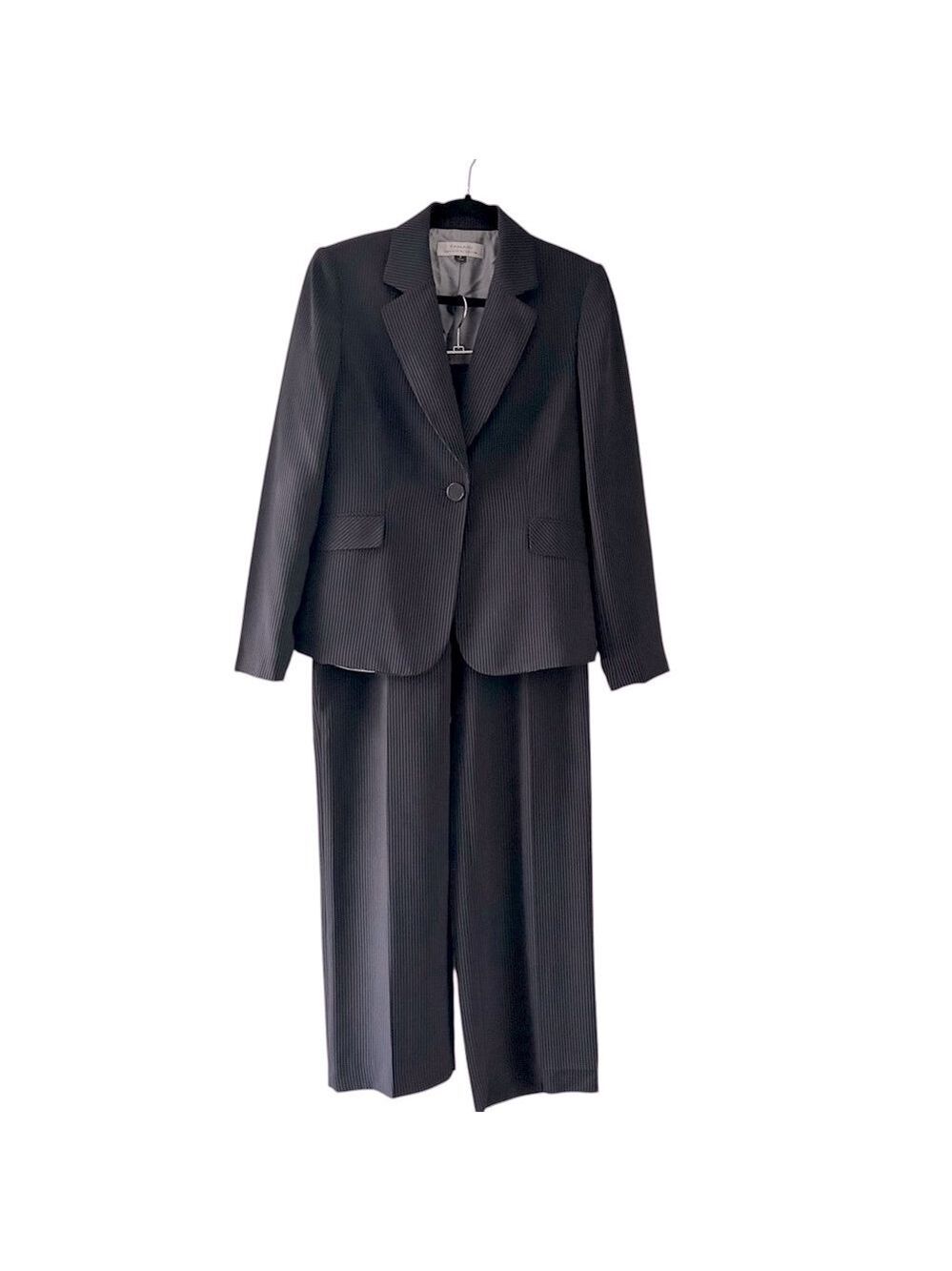 Tahari Pinstripe Pant Suit Jacket Single Button Lined